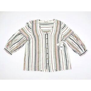 Liverpool Button Front Peasant‎ Blouse Multi Color Stripe Small New With Tags